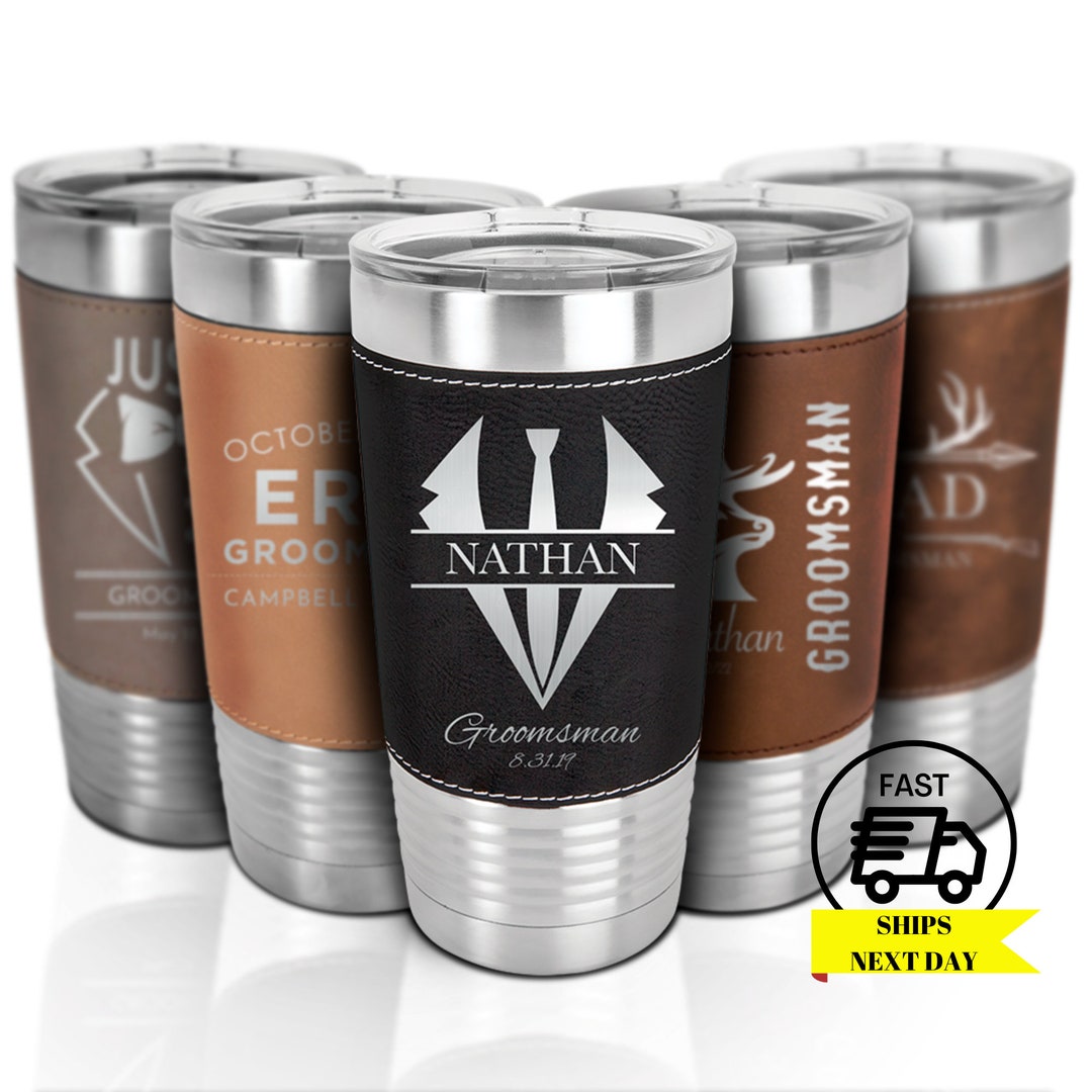 Personalized Tumblers for Groomsmen, Engraved Leatherette Tumbler