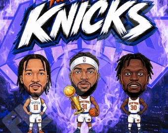 Knicks NBA Champions 2026|New York Basketball Cartoon Shirt Designs (2), transparent background | Instant download|1080x1920px|DTF|PNG