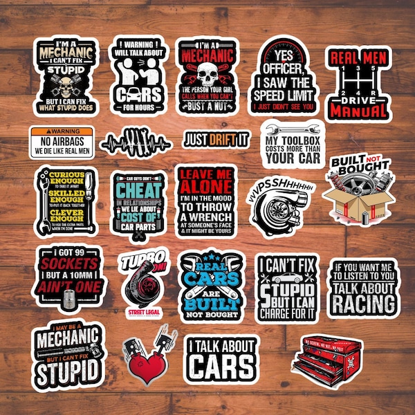 Mechanic sticker pack, computer stickers, water bottle stickers