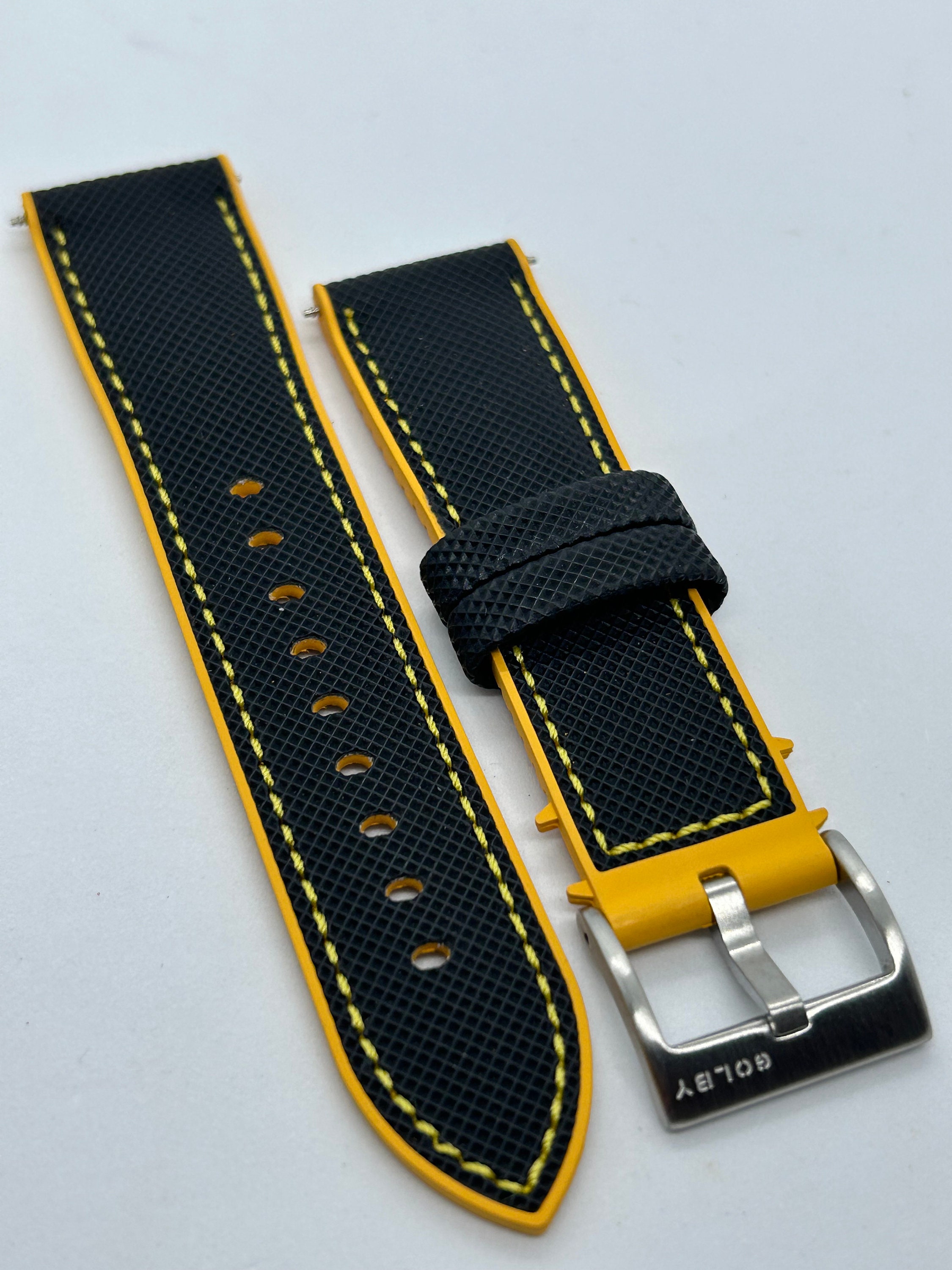 Ajew Coil strap / black×yellow 20mm, 22mm & 24mm, Black and Yellow Hybrid Rubber Strap With