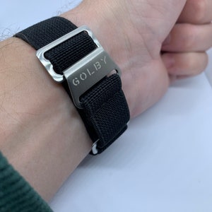 20mm, Black French Marine Nationale style elasticated watch straps. 20mm With Steel Clasp
