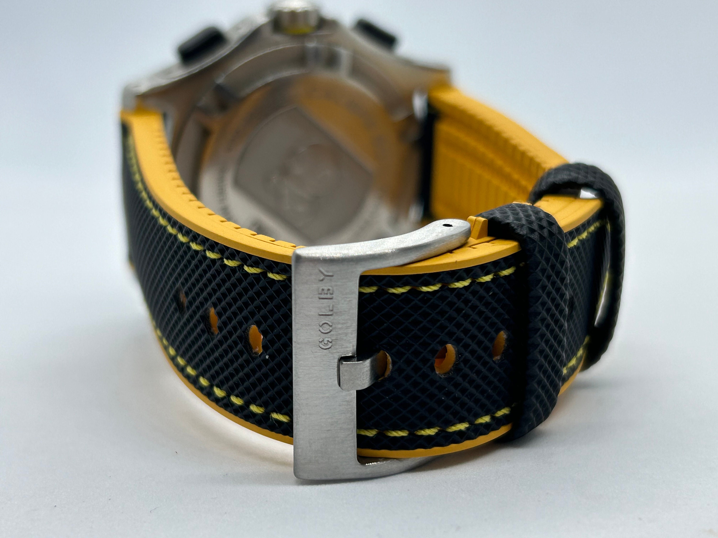 Ajew Coil strap / black×yellow 20mm, 22mm & 24mm, Black and Yellow Hybrid Rubber Strap With