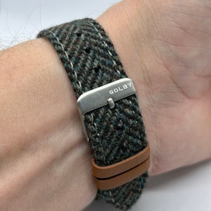 20mm & 22mm, Dark Green and Black Harris Tweed style watch strap with steel buckle and quick release spring bars