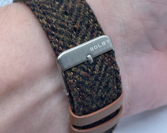 Correa de reloj estilo tweed Harris marrón oscuro de 20 mm con hebilla de acero y pasadores de liberación rápida
