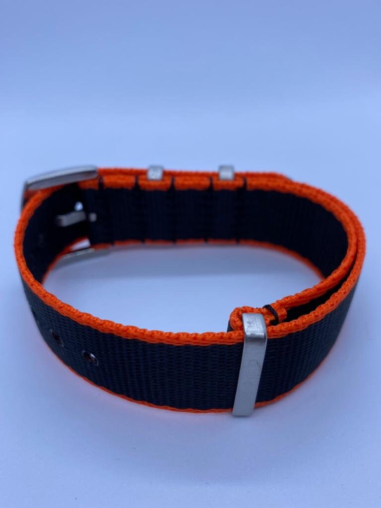 22mm, Black and Orange Seatbelt Style Watch Straps With