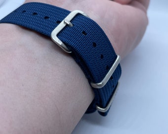 20mm and  22mm, Navy Seatbelt Style watch straps with Steel Clasp.