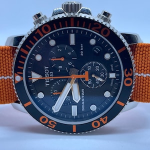 Cinturini per orologio elasticizzati in stile Marine Nationale francese arancione e bianco da 22 mm. 22mm Con Chiusura In Acciaio