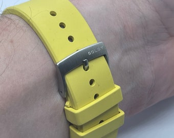 Pulseira de borracha FKM amarela de grau premium de 22 mm e 20 mm com fivela de aço (pinos de liberação rápida)