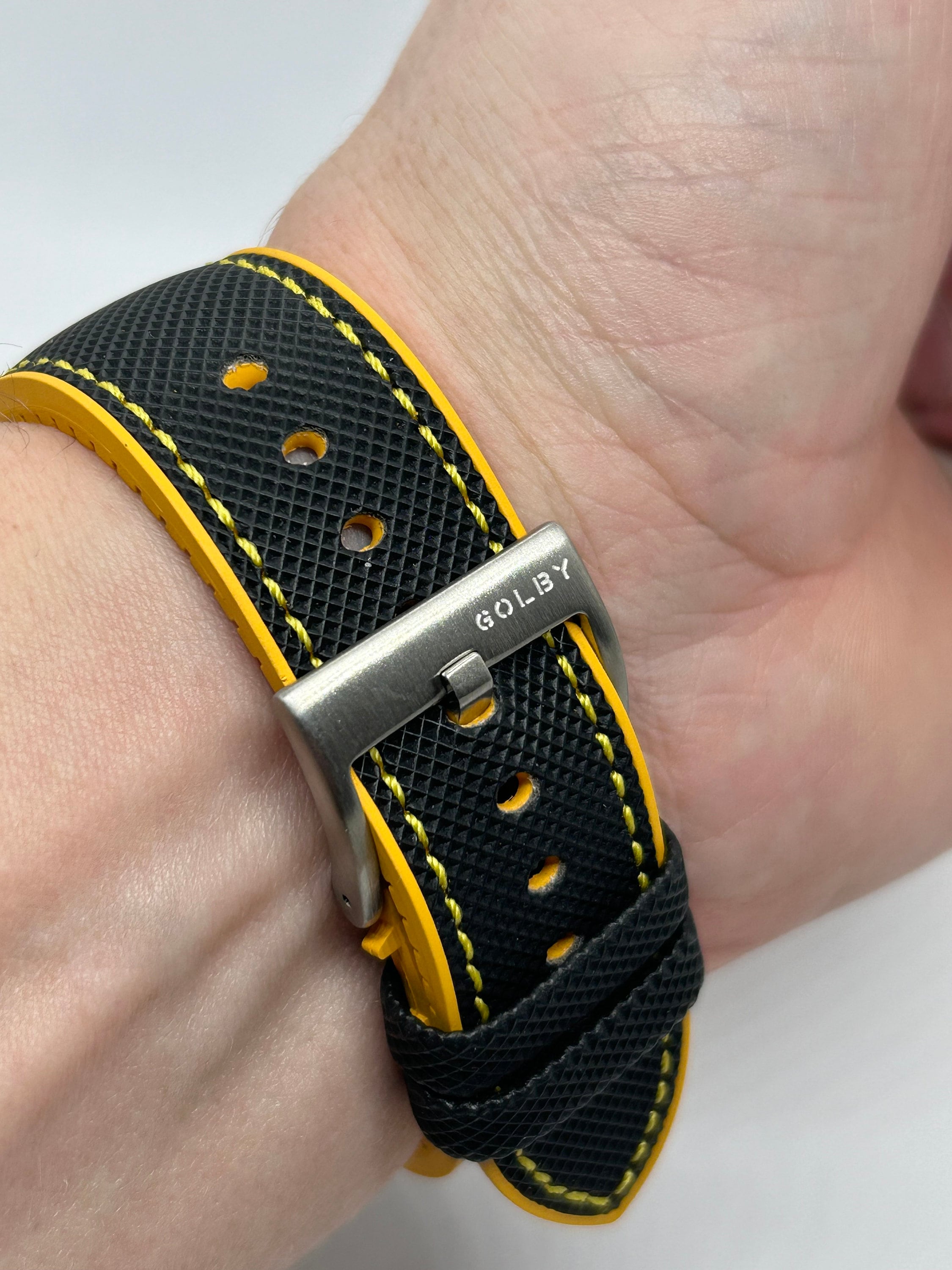 Ajew Coil strap / black×yellow 20mm, 22mm & 24mm, Black and Yellow Hybrid Rubber Strap With