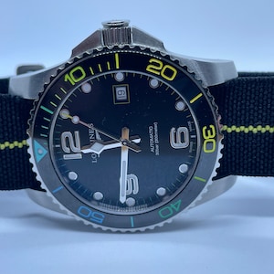 22mm, Black and Yellow French Marine Nationale style elasticated watch straps. 22mm With Steel Clasp