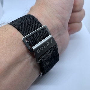 22mm, Black French Marine Nationale style elasticated watch straps. 22mm With Steel Clasp