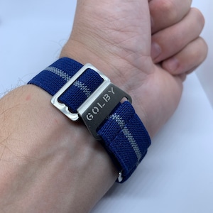 20mm, Blue and Grey French Marine Nationale style elasticated watch straps. 20mm With Steel Clasp