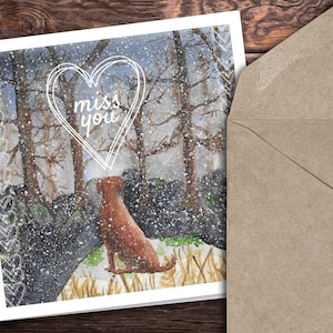 Tarjeta de Felicitación en Acuarela Imprimible "Miss You" con Perro