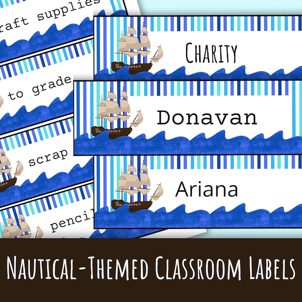 Nautical Classroom Labels Blue | Printable and Editable | Desk Name Tags