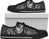Calavera Sugar Skull Low Top Canvas Shoes, Day Of The Dead Sugar Skulls Low Top Sneakers - Gothic Shoes - Over Print Personalized Style,Size