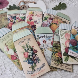 Pacote de sementes vintage, itens efêmeros, jornais de recortes, 14 envelopes para impressão, kit digital