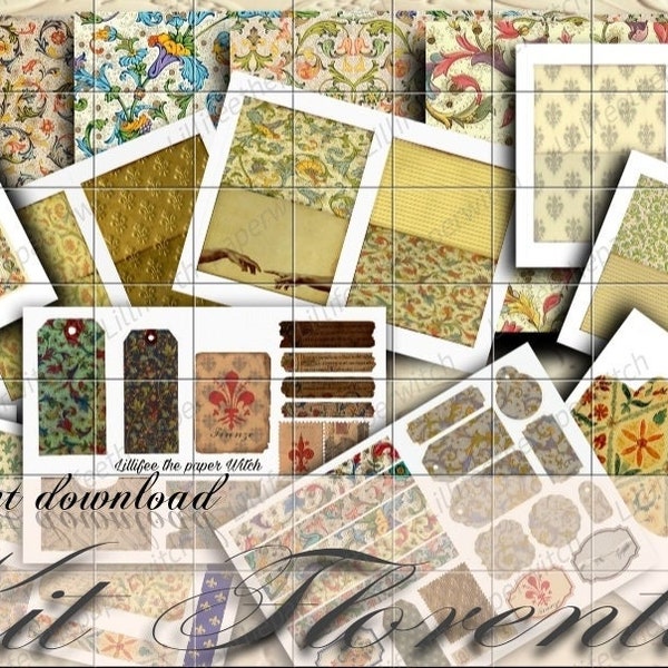 Kit Florentia, 15 Sheets digital kit, ephemera, paperlove, Florentine paper, junkjournaling scrapbooking