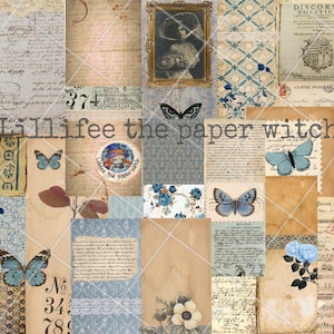 Diario vintage Tall and Skinny, download immediato, farfalla, fiori, carta, collage