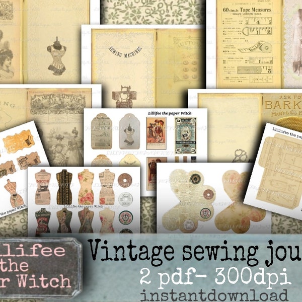 Vintage sewing journal, ephemera,tayloring kit,cucito,papercraft,diario di carta decorata