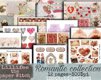 Romantic collection,cartoline,tag,cuori,collage,Love paper,junkjournal,San valentino