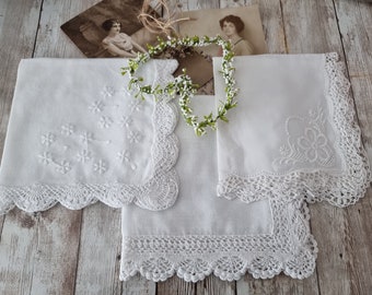 Vintage hand embroidered handkerchiefs, for ceremonies - wedding - baptism - Mother's Day gift