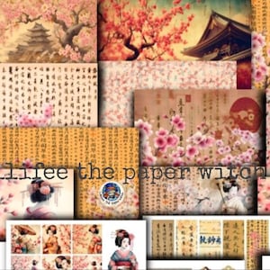 Kit Sakura, pagine giapponesi stampabili, fiori di ciliegio, effimeri, collage, diario di scarto