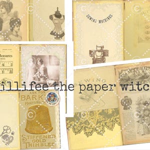 Diario da cucito vintage, effimera, kit sartoriale, cucito, papercraft, diario di carta decorata