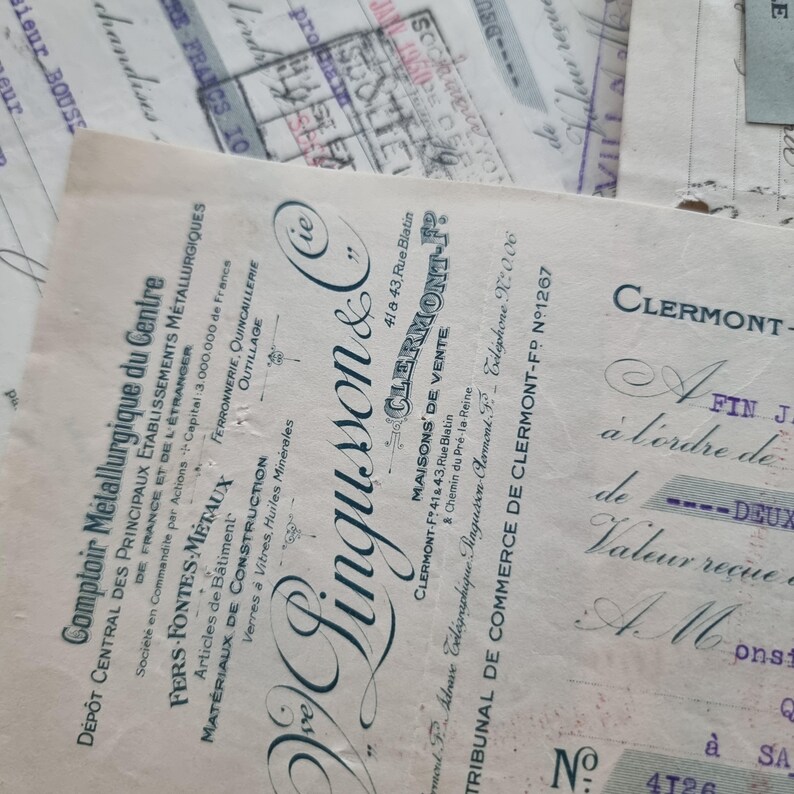 Vintage French Bank Checks 1930s, Set of 5 Stamped Checks, Handwritten ...