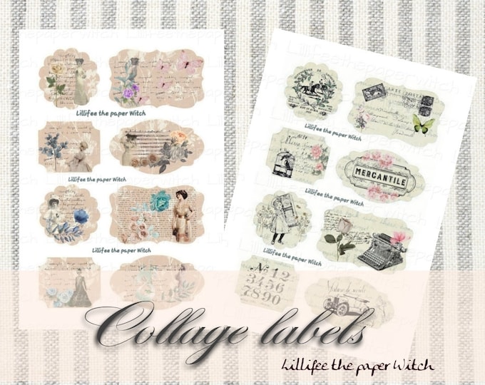 Collage Labels Set, Vintage, Digitalkit, Ephemera, Junkjournal ...
