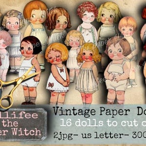 Bambole di carta vintage stampabili, Dolly Dingle fussy cut, papercraft, scrapbooking