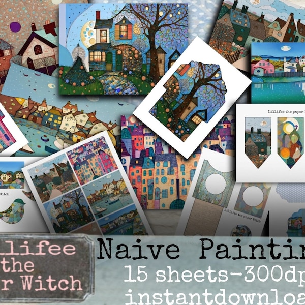 NAIVE PAINTINGS KIT-Junkjournal, paperkit, artistic collages, digital creations, home decor