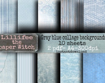Gray blue collage backgrounds,paperkit,sfondo carta,scrapbooking, papercraft, junkjournal