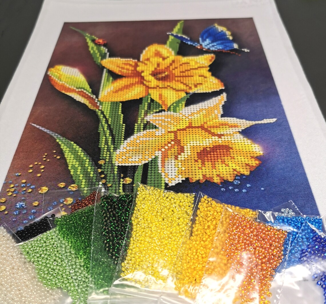 Daffodil Flower Embroidery Bead Kit Designs DIY Bead Cross Etsy UK