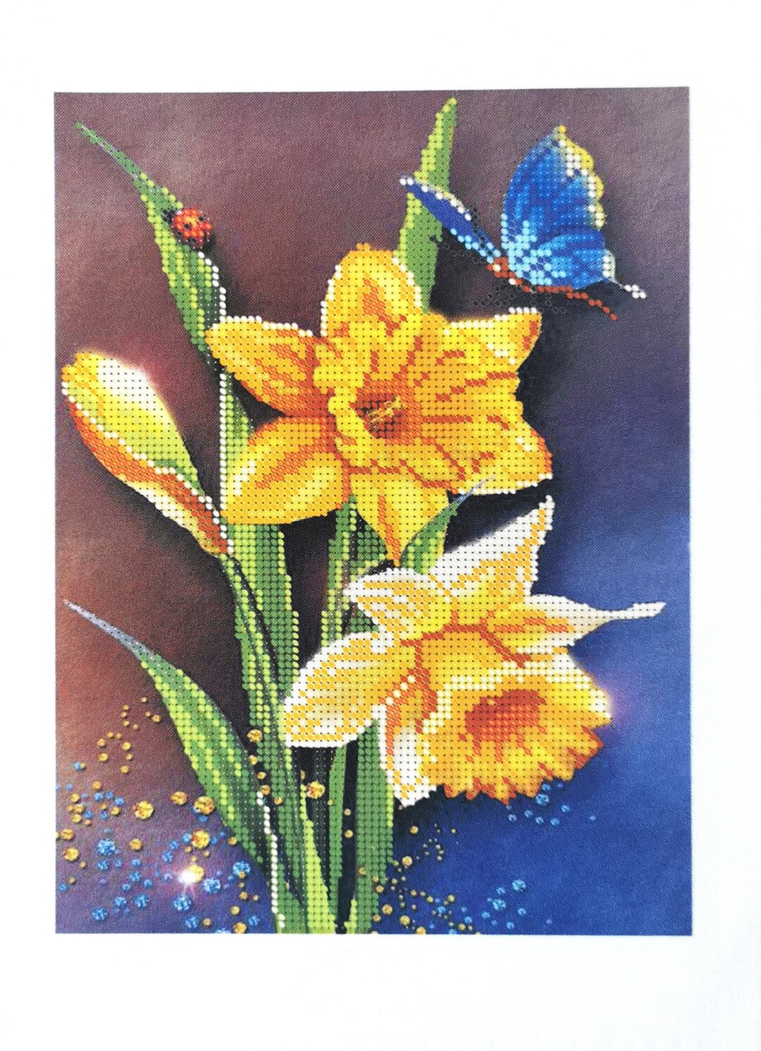 Daffodil Flower Embroidery Bead Kit Designs DIY Bead Cross Stitch Pattern Craft Beadwork Wall
