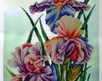 DIY Embroidery bead kit Iris Flowers Beautiful flower Wall art decoration Needlepoint bead cross stitch pattern Embroidery designs