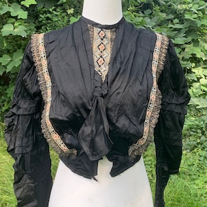 Antique Victorian Bodice with Embroidered Trim 1880s 1890s