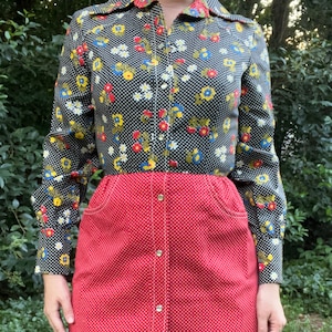 1970s Floral Polka Dot Western Dress by Corinth Street