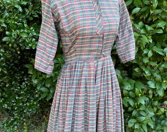 Jaren 50 Serbin Imported Madras geruite jurk - vervaagd maar mooi