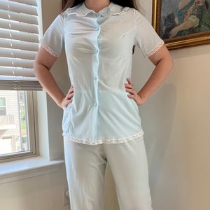 1960s Light Blue Nylon Pajama Set by Carole | Size 34