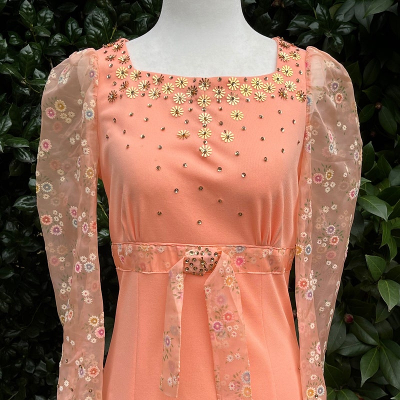 Peach Floral Dress - Etsy