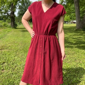 1970s Burgundy Corduroy Midi Dress by Argus | 70s Casual Dark Red Day Dress