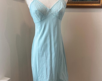 1970s Sky Blue Vassarette Slip | 70s Lingerie