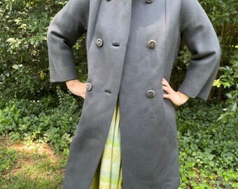 1960s Double Breasted Coat in Blue-ish Gray | Hand Tailored Swing Coat