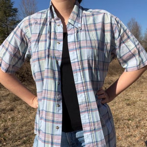 1980s Light Blue Plaid Men’s Shirt by Andhurst | Size Large