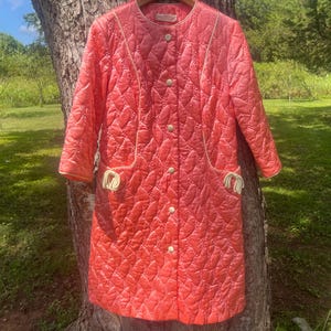 1950s Pink Quilted Satin Robe by Sears | 50s House Coat