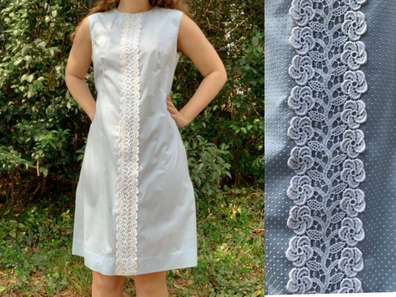 1960s Homemade Dress - Baby Blue Swiss Dot - image 1