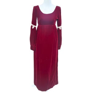 1960s 1970s Red Velvet Renaissance / Medieval Revival Dress with Bishop Sleeves | Formal Gown