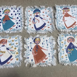 Set of Six 1960s Danish Cocktail Napkins | Aase Og Preben Jangaard | Vintage Mid Century Home Decor Barware