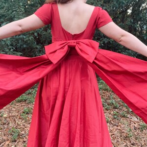 1950s Red Holiday Party Dress by Gigi Young | 50s Christmas Dress with Snowflake and Bow Embellishments
