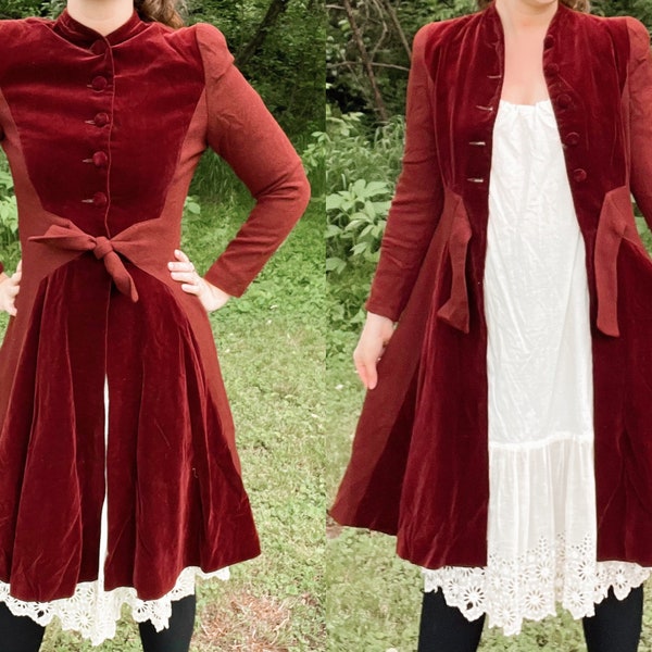 1940s Burgundy Velvet Coat | 40s Peacoat by Ellen Dee